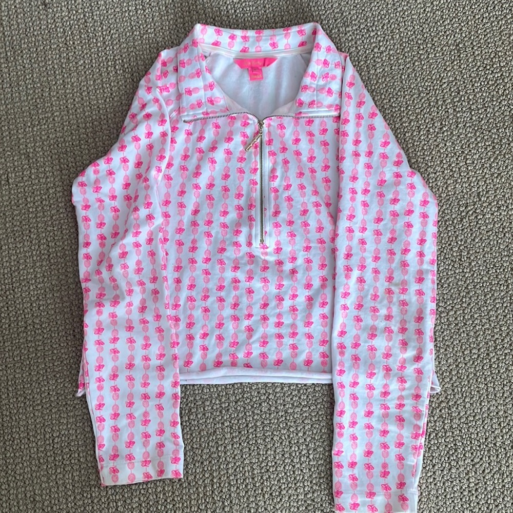 Lily Pulitzer Women’s pink pineapple cropped zip up sweatshirt size medium